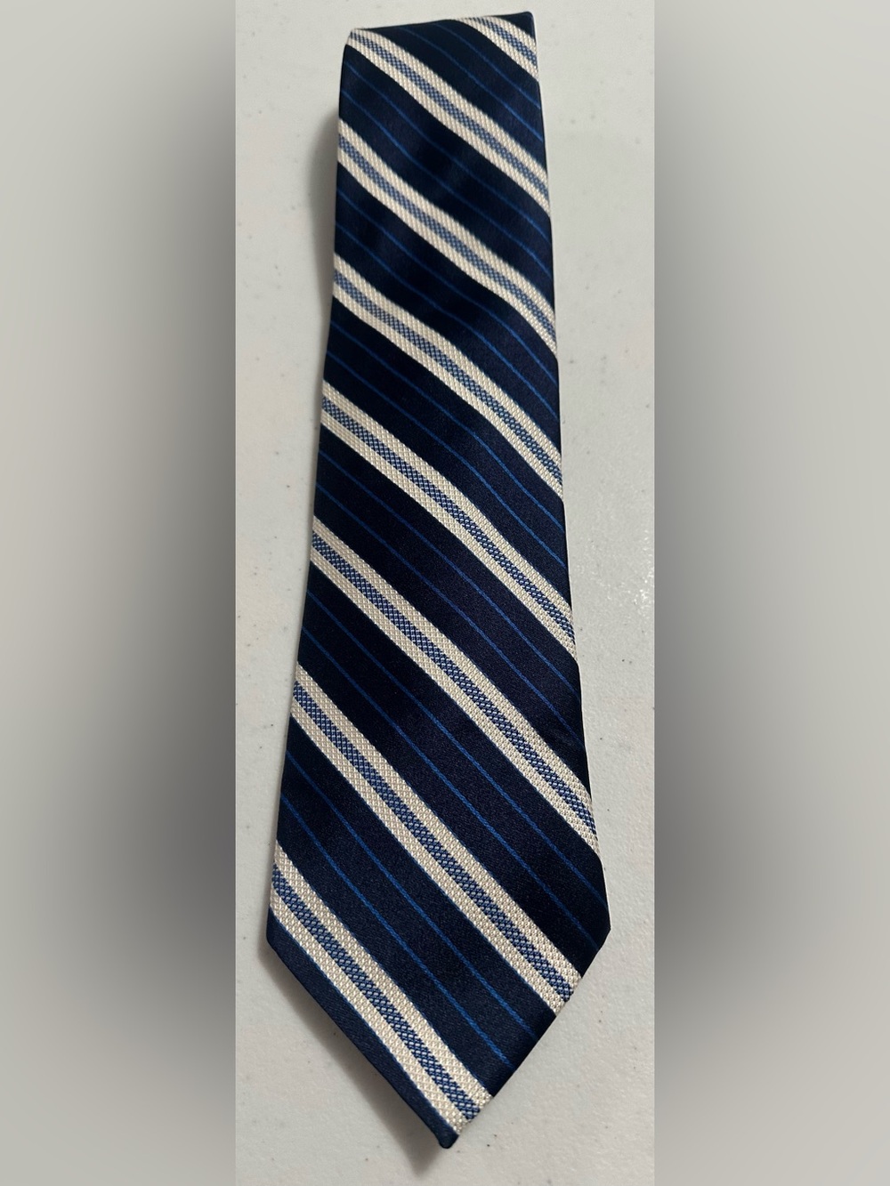 PAUL FREDRICK Navy and White Striped Men’s Tie